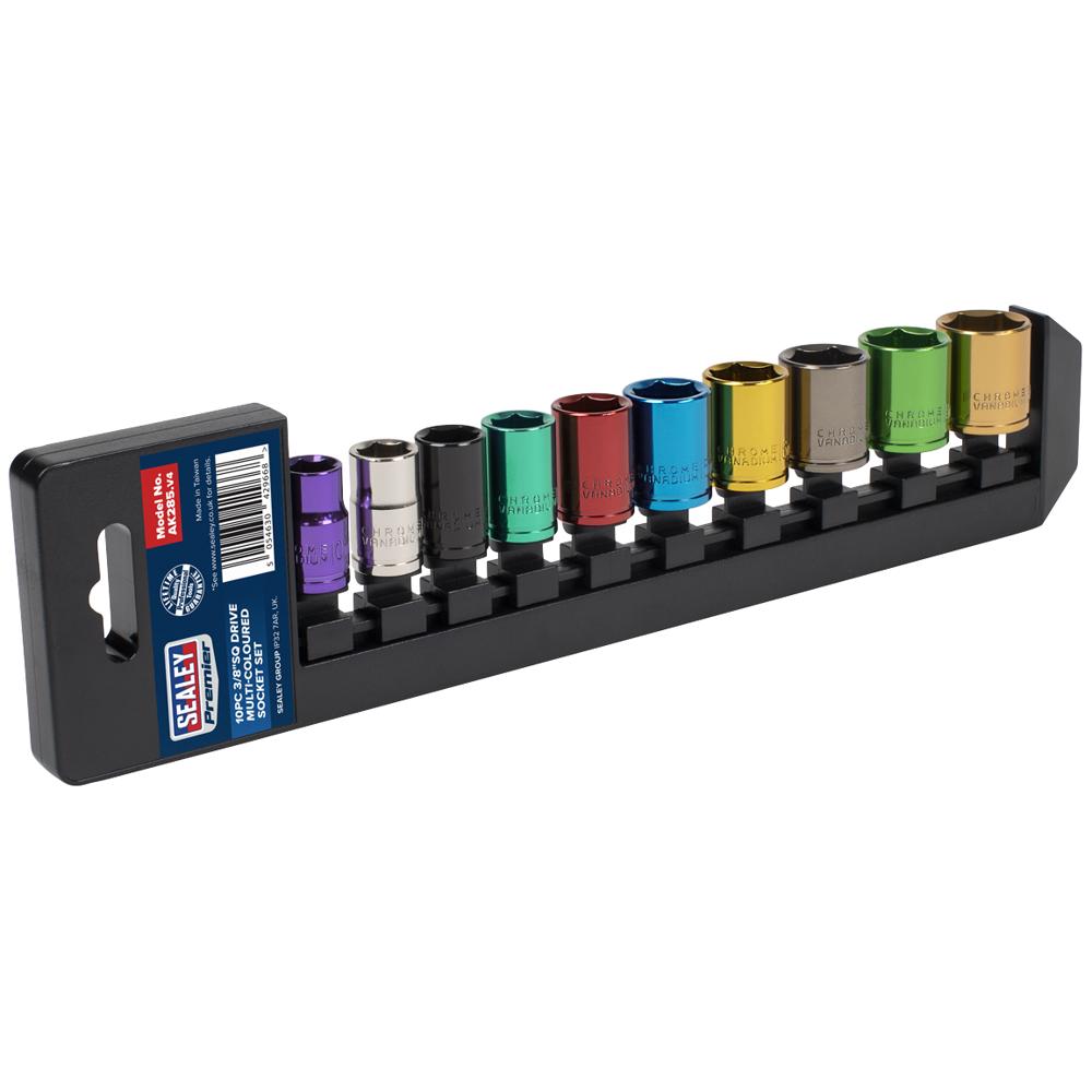 10 Piece 3/8" Drive Coloured Hexagon WallDrive Socket Set Metric