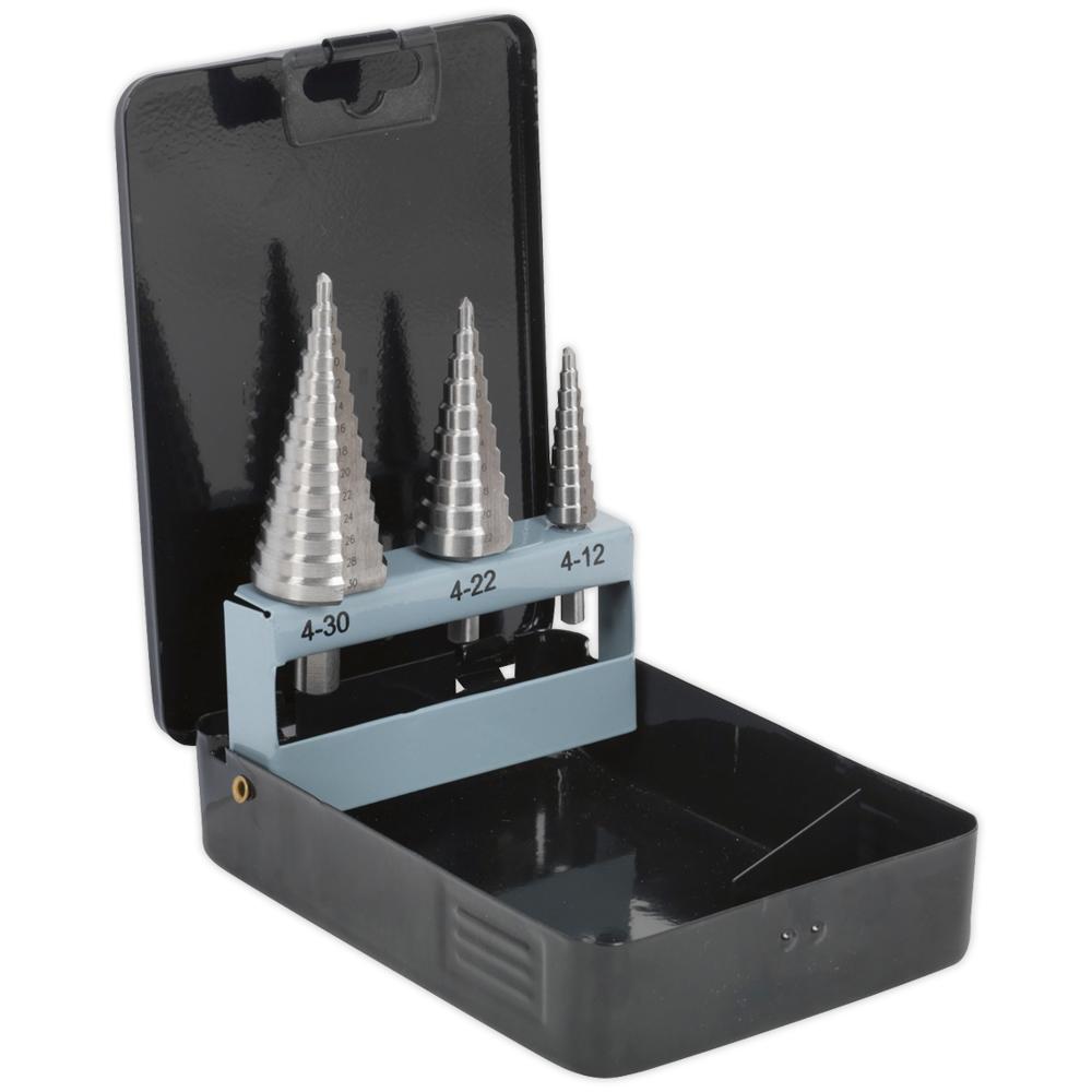 Sealey 3 Piece HSS Step Drill Bit Set