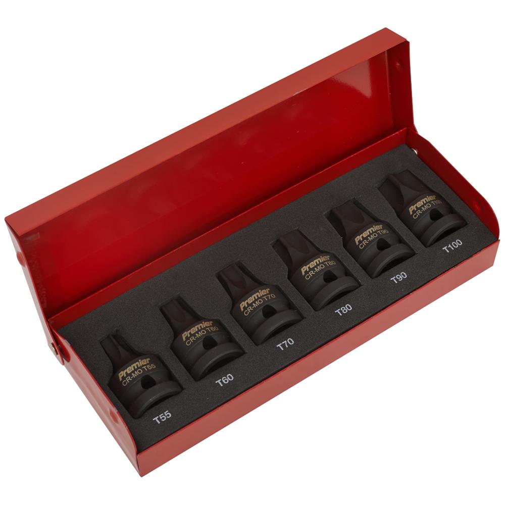 Sealey 6 Piece 1/2" Drive Impact Torx Socket Bit Set 1/2