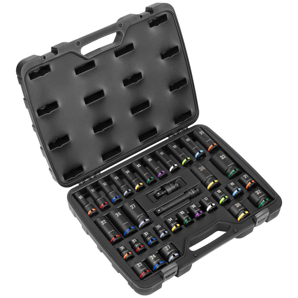 34 Piece 1/2" Drive Colour Coded Impact Socket Set