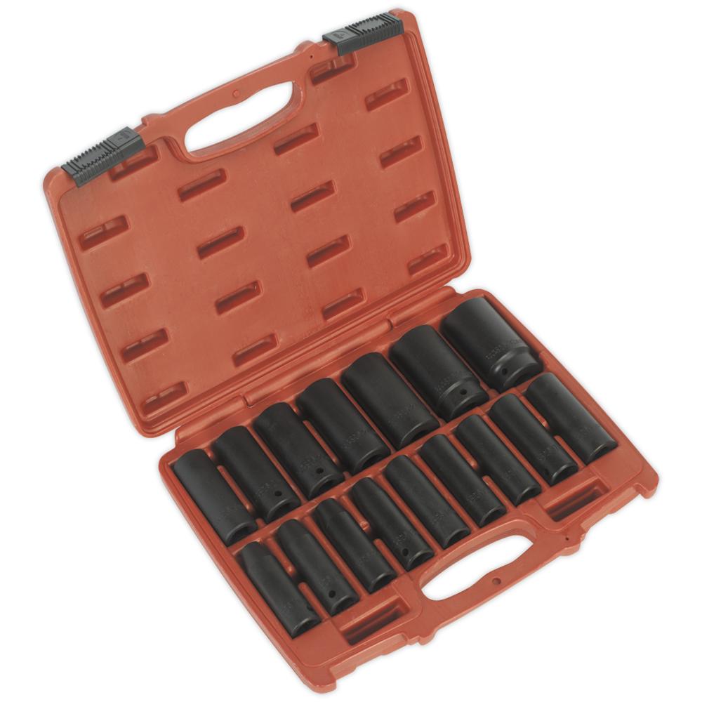 Sealey AK5816M 16 Piece 1/2" Drive Deep Hexagon WallDrive Impact Socket Set Metric 1/2