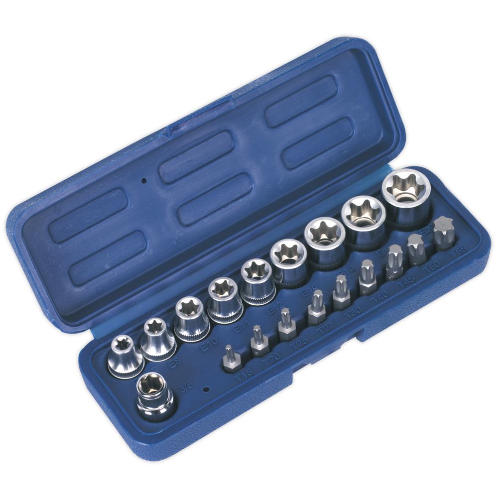 Sealey 19 Piece 3/8" Drive Torx Socket and Screwdriver Bit Set 3/8