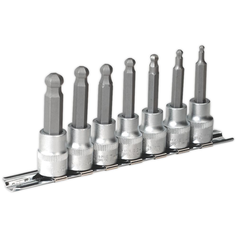 Sealey 7 Piece 3/8" Drive Ball End Hexagon Socket Bit Set Metric 3/8" 62mm