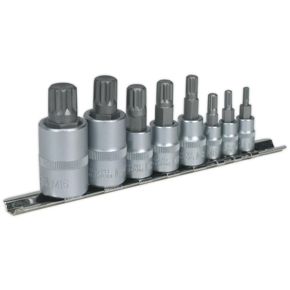 Sealey 8 Piece Combination Drive Spline Socket Bit Set Combination