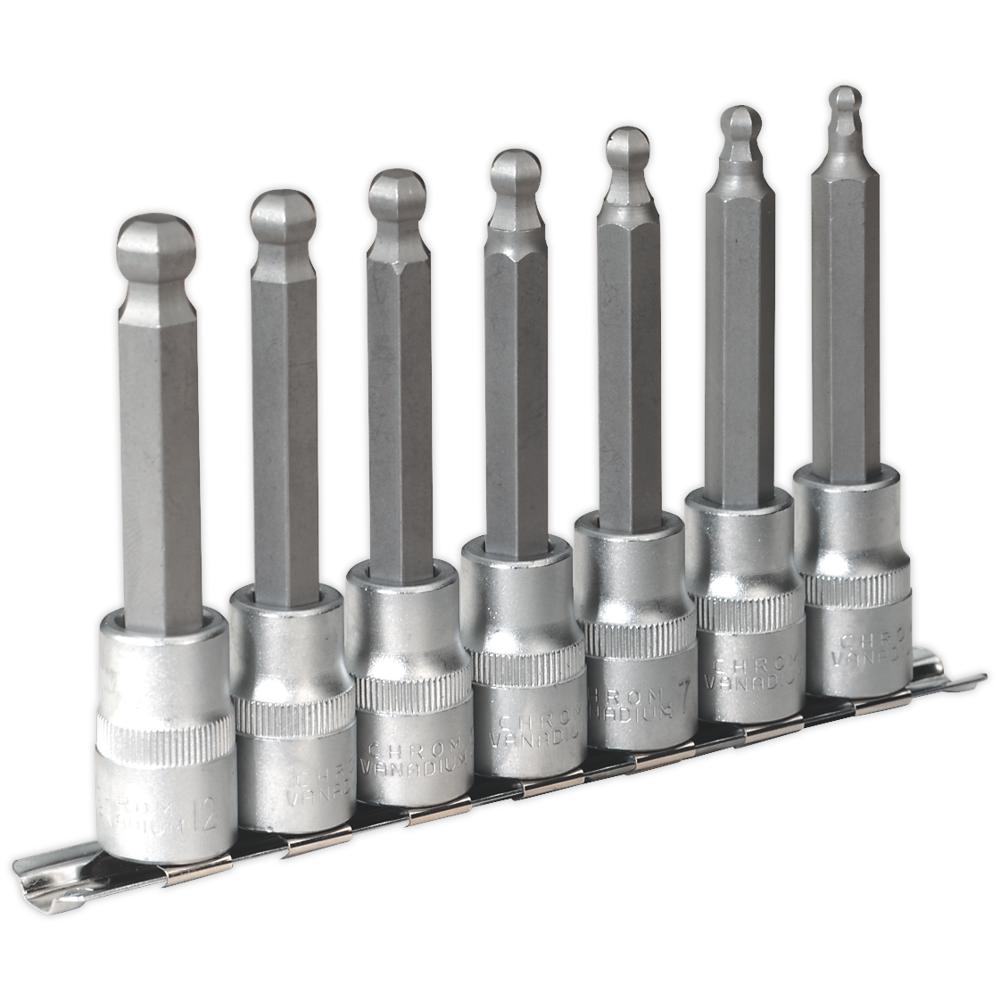 Sealey 7 Piece 1/2" Drive Ball End Long Hexagon Socket Bit Set Metric 1/2