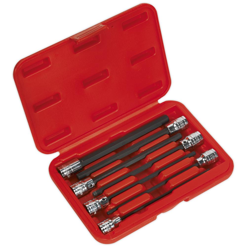 Sealey 7 Piece 3/8" Drive Extra Long Reach Hexagon Socket Bit Set Metric 3/8