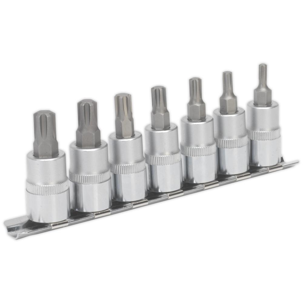 Sealey 7 Piece 3/8" Drive Ribe Socket Bit Set 3/8" 50mm