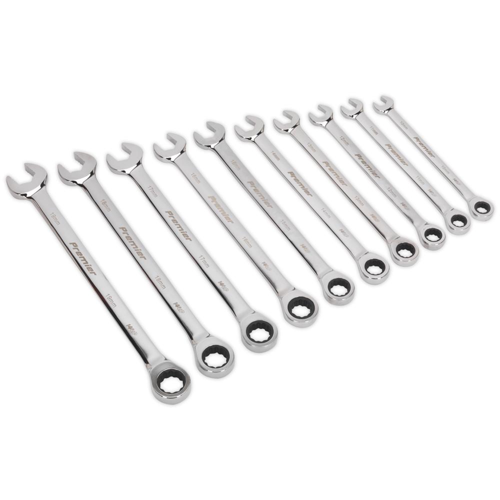 Sealey 10 Piece Extra Long Ratchet Combination Spanner Set