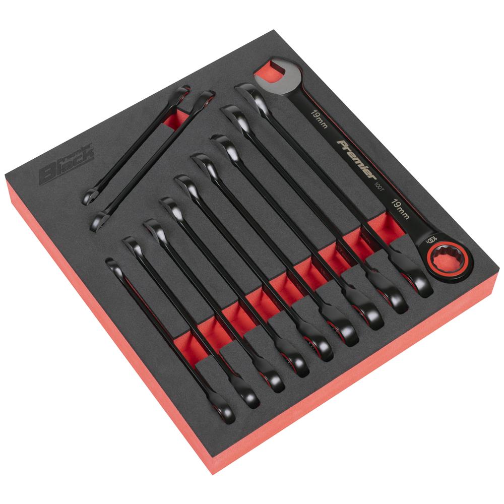 Premier Black 12 Piece Ratchet Combination Spanner Set