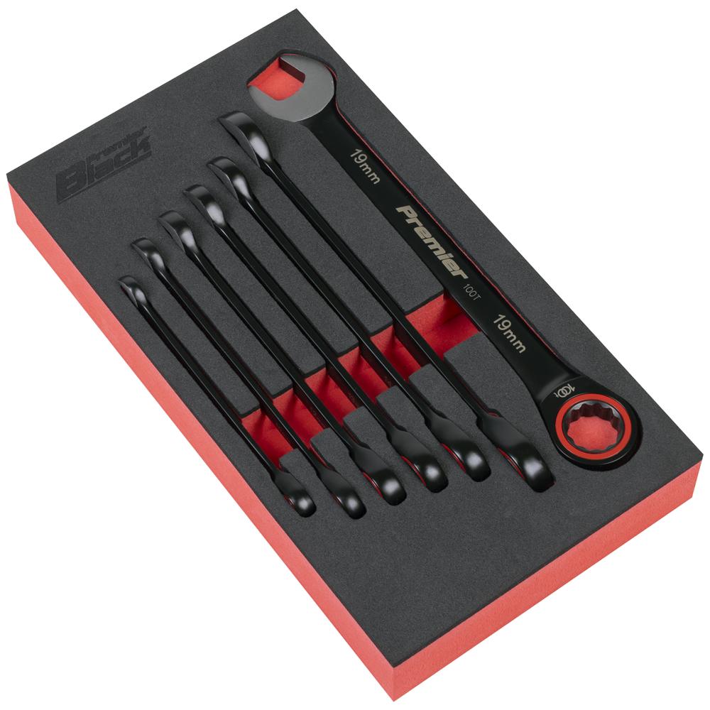Premier Black 7 Piece Ratchet Combination Spanner Set