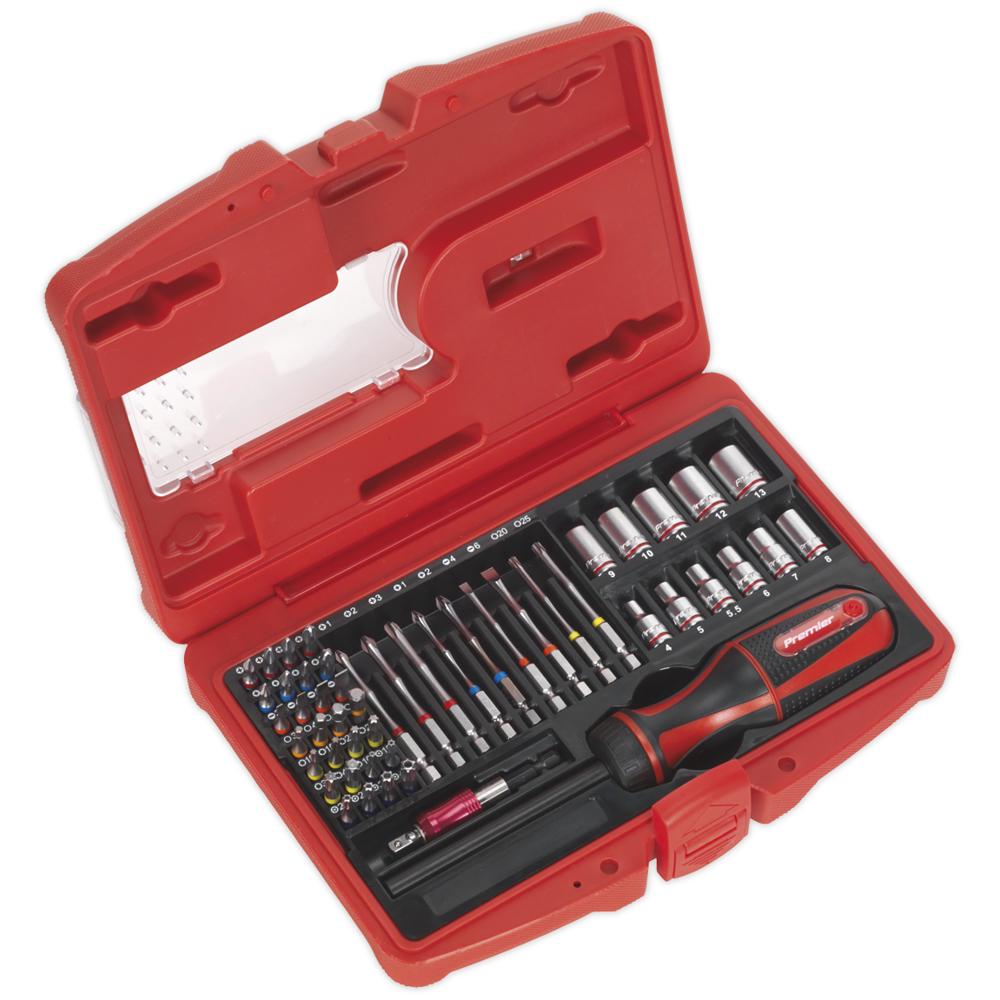 Sealey 50 Piece Fine Tooth Ratchet Screwdriver Bit and Socket Set 1/4