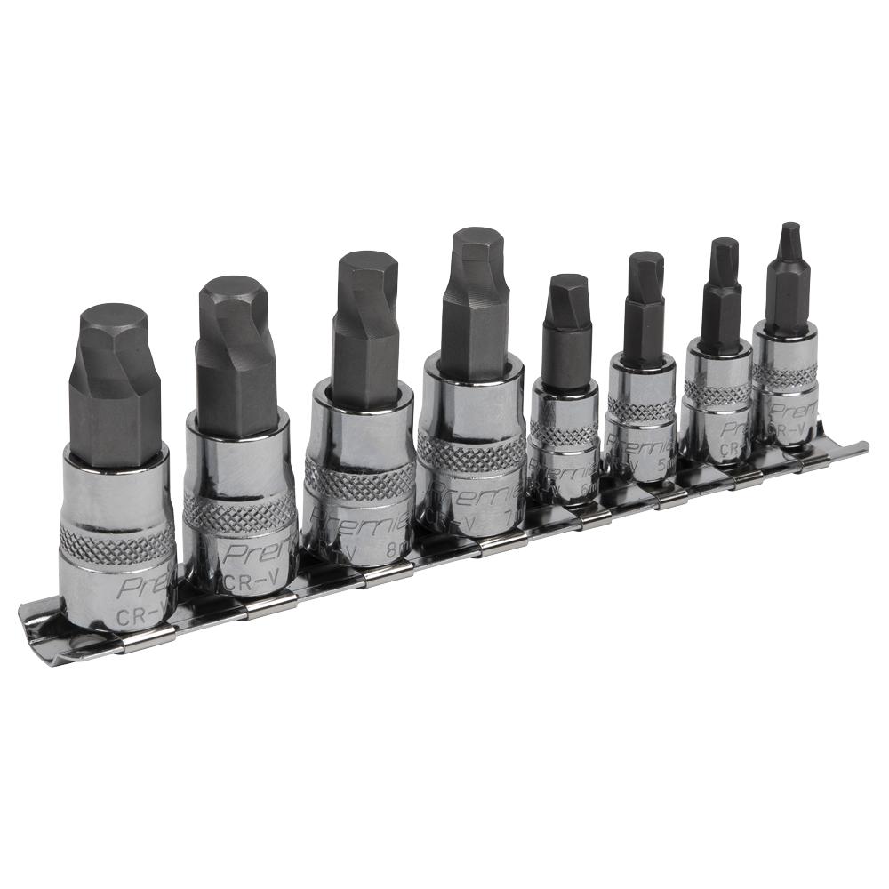 Sealey 8 Piece 1/4" and 3/8" Drive Lock On Hexagon Socket Bit Set Metric Combination