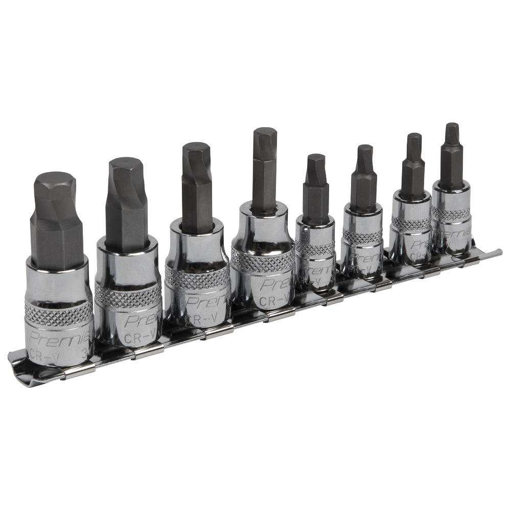 Sealey 8 Piece 1/4" and 3/8" Drive Lock On Hexagon Socket Bit Set Imperial Combination