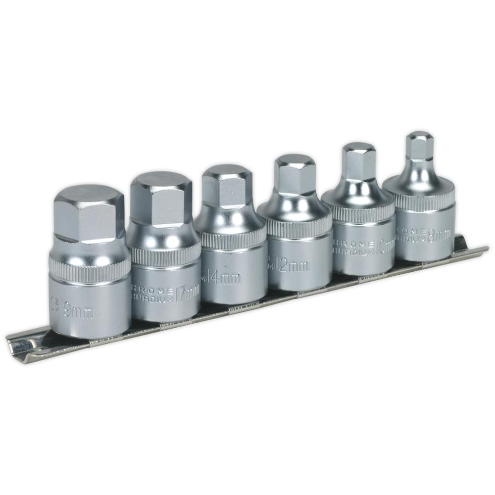 Sealey 6 Piece 1/2" Drive Stubby Hexagon Socket Bit Set Metric 1/2