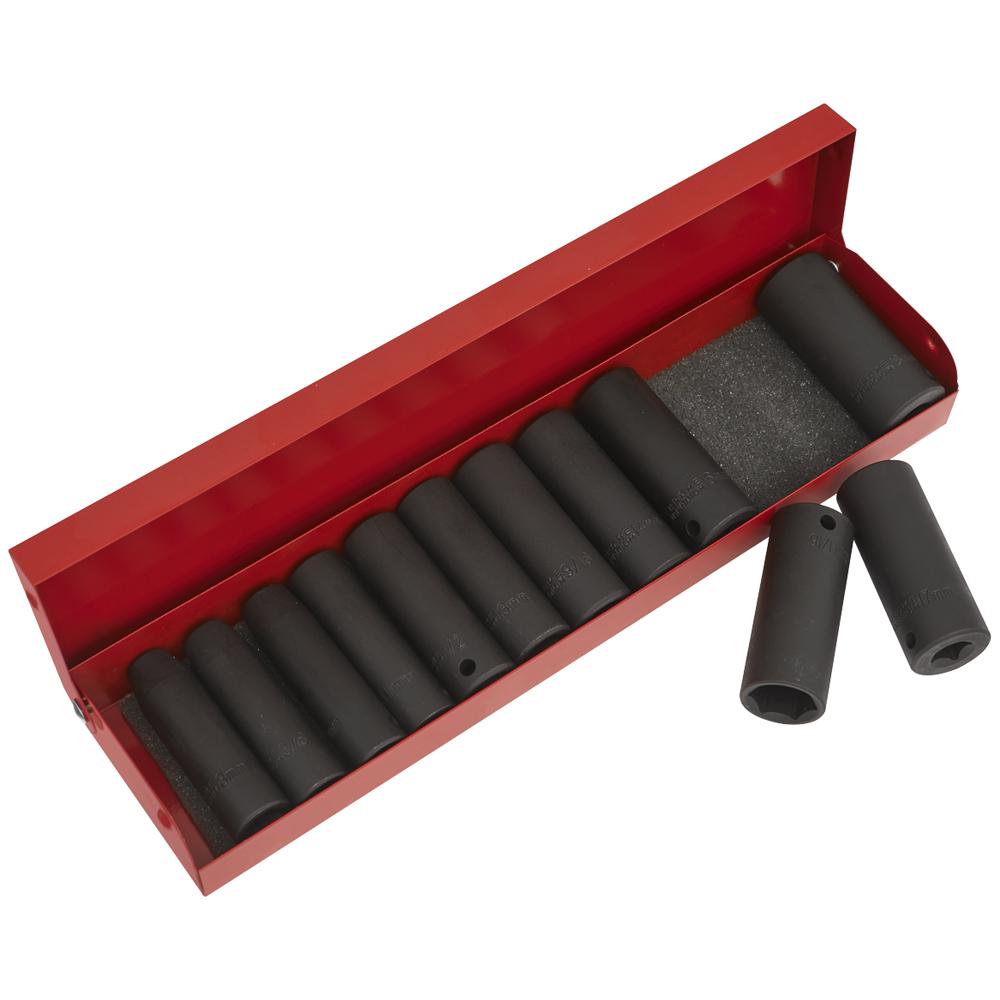 Sealey 13 Piece 3/8" Drive Deep Hexagon Impact Socket Set Metric and Imperial 3/8