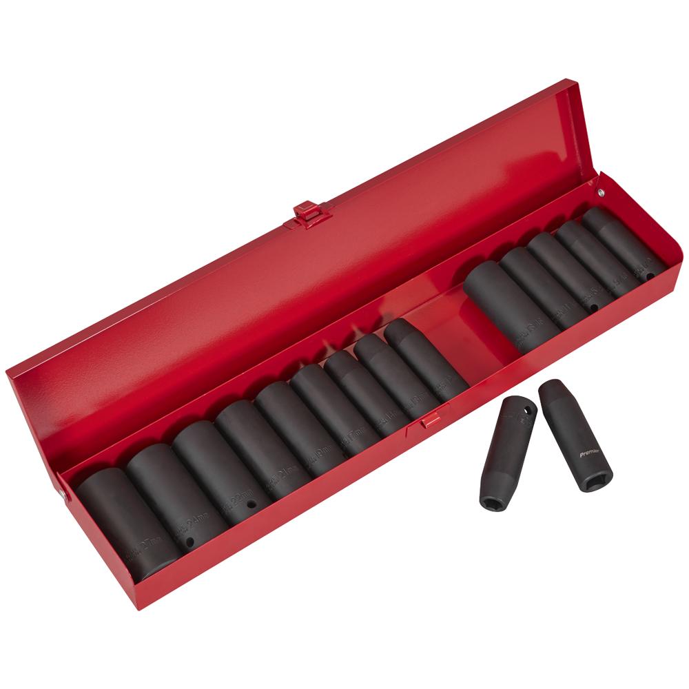 Sealey 17 Piece 1/2" Drive Deep Hexagon Impact Socket Set Metric and Imperial 1/2