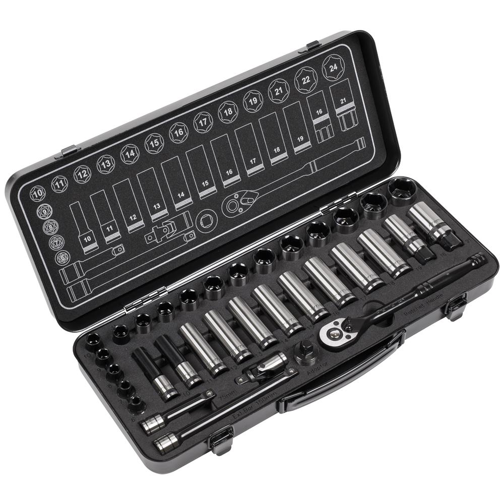Sealey Black Series 34 Piece 3/8" Drive WallDrive Socket Set 3/8