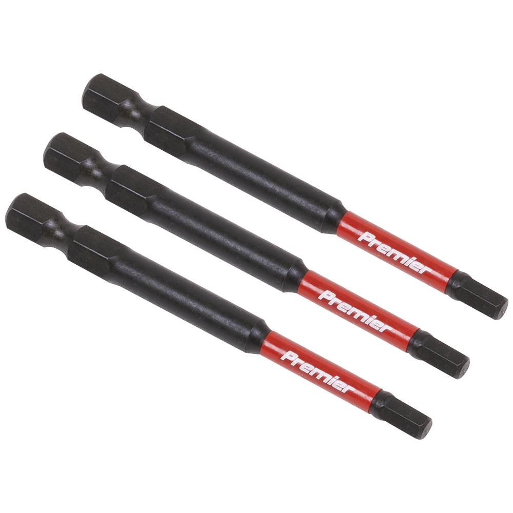 Sealey Impact Power Tool Hexagon Screwdriver Bits Hex 4mm 75mm Pack of 3