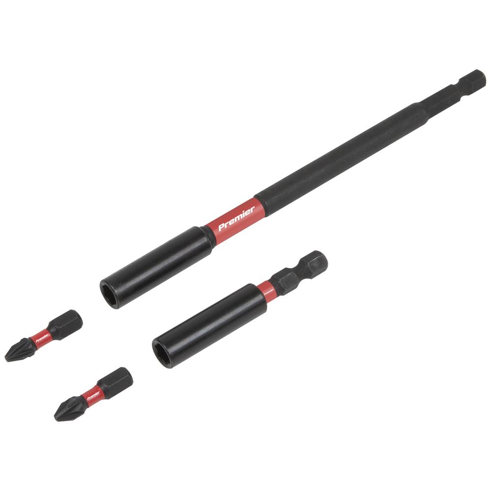 4 Piece Impact Screwdriver Bit Holder and PZ2 Bit Set