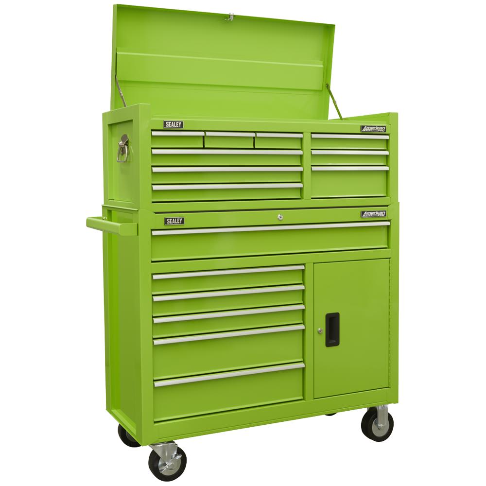 Sealey 15 Drawer Top Chest and Tool Roller Cabinet Combination Green