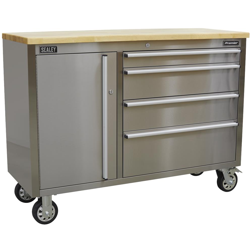Stainless Steel 4 Drawer Tool Roller Cabinet