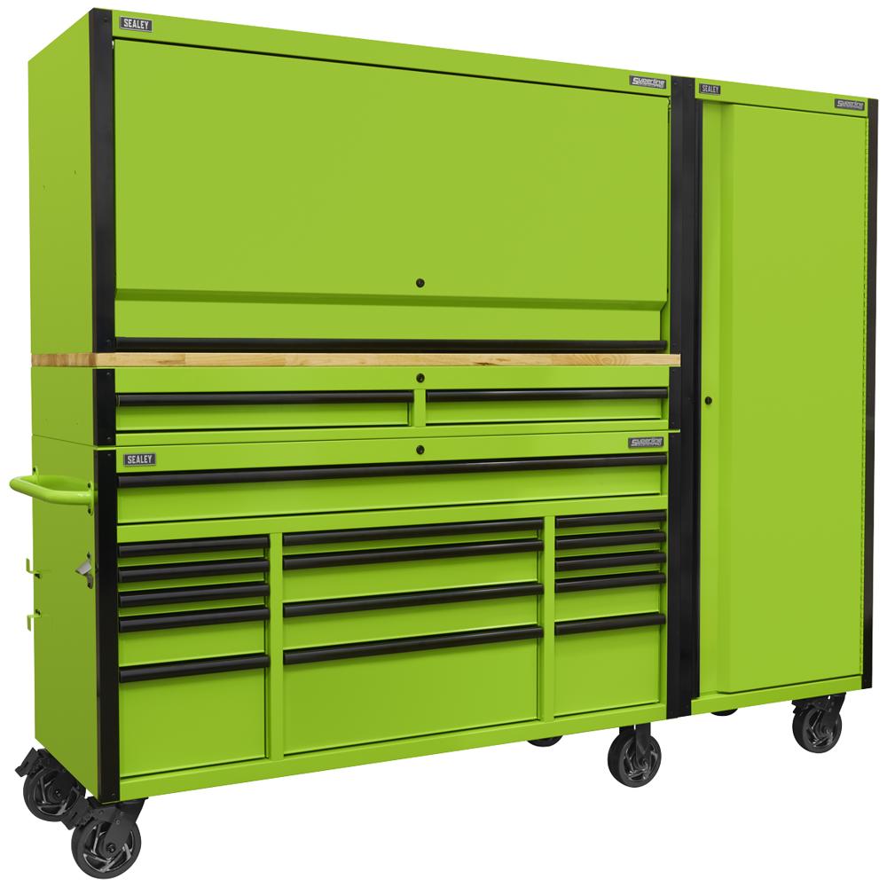 Sealey 15 Drawer Wooden Worktop Trolley, Hutch and Locker Combo Green
