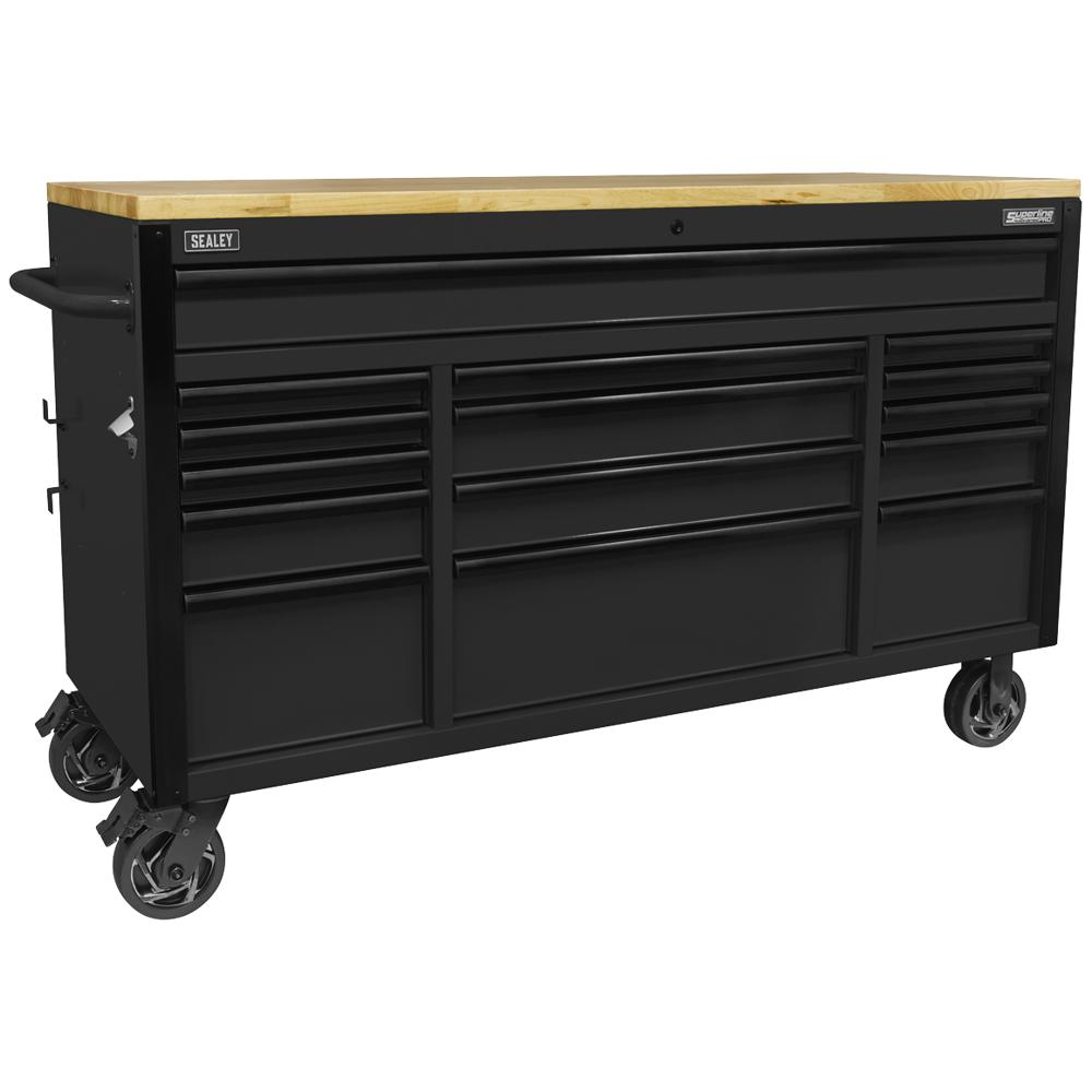 Sealey Superline Pro 15 Drawer Tool Roller Cabinet and Workbench Black