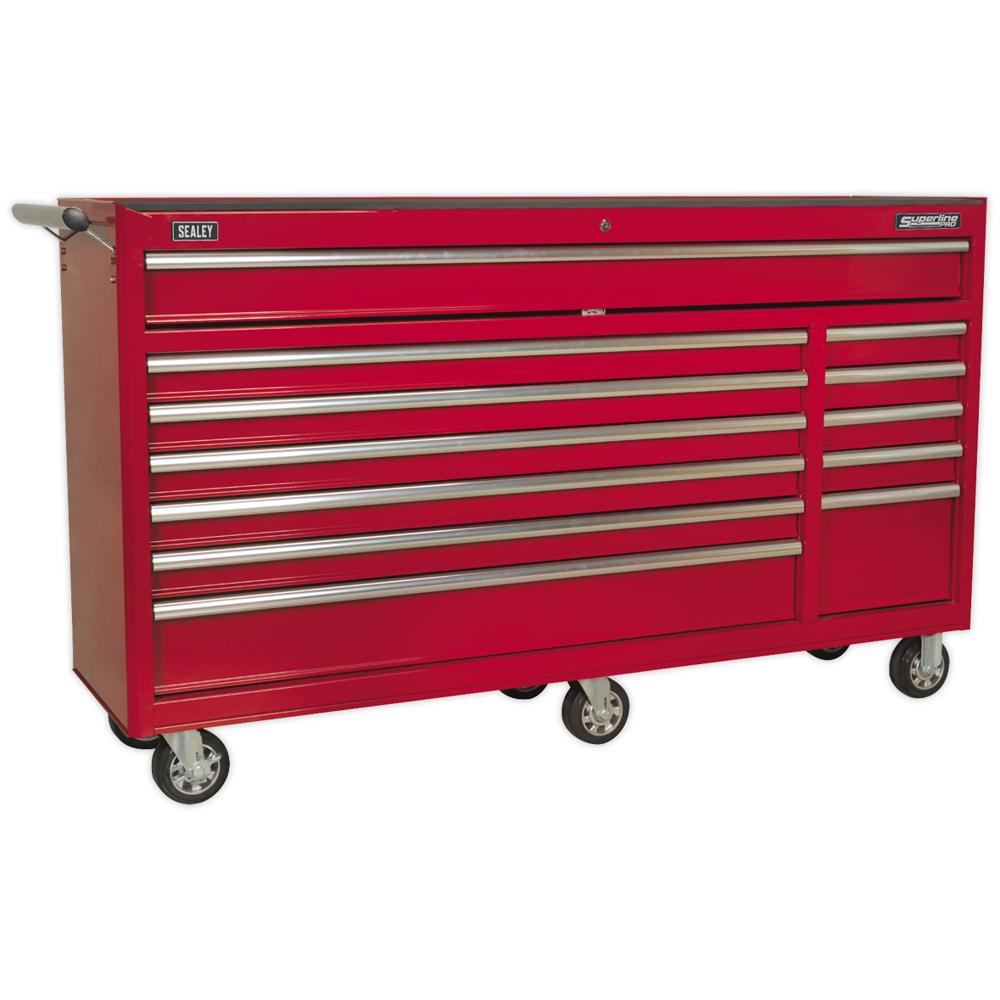 Sealey Superline Pro 12 Drawer Heavy Duty Wide Roller Cabinet Red
