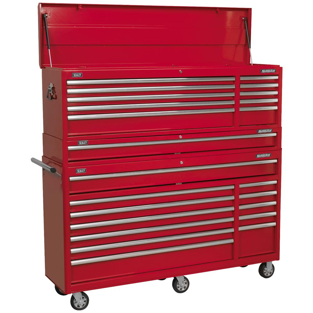 Sealey 23 Drawer Wide Tool Roller Cabinet Mid Box And Top Chest Combo Red