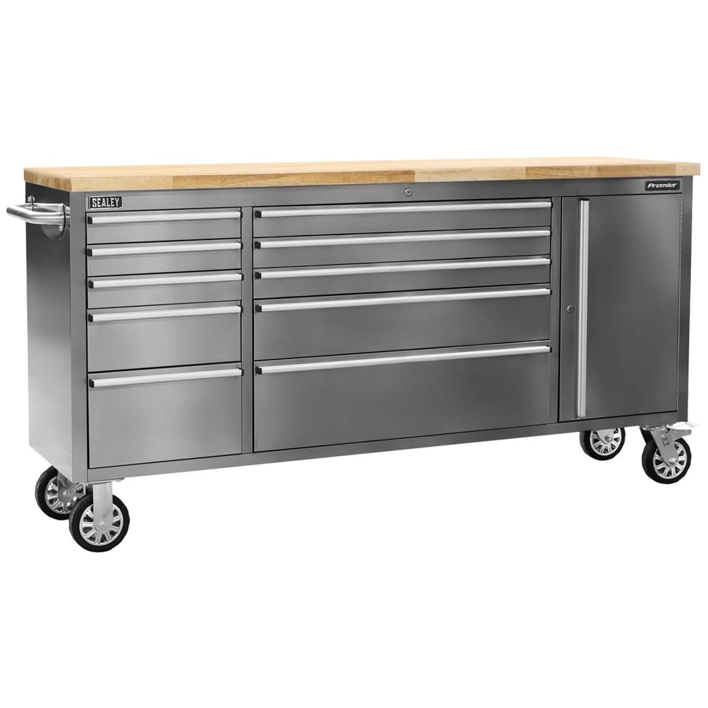 10 Drawer Mobile Stainless Steel Tool Cabinet and End Cupboard
