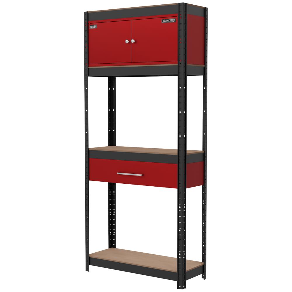 American Pro 4 Tier Shelving Unit with Cupboard & Drawer