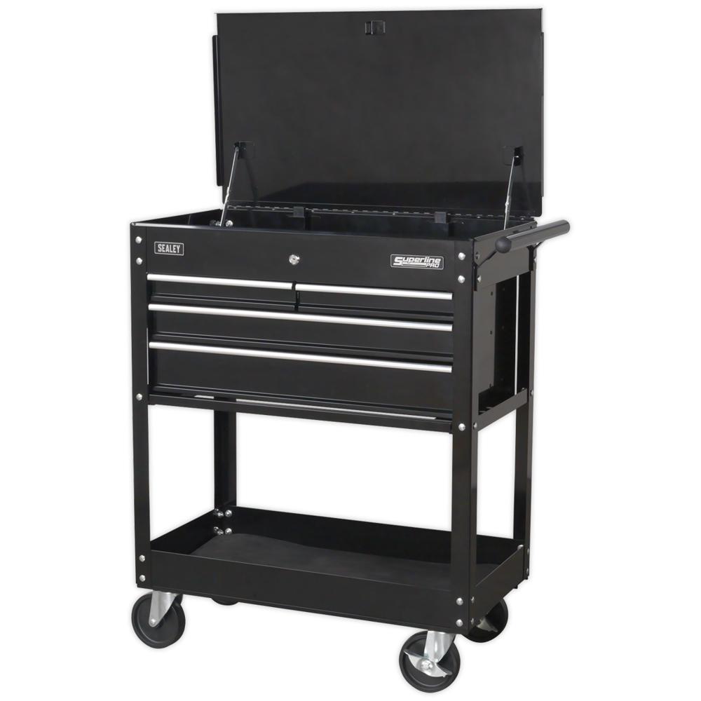 Sealey 4 Drawer Heavy Duty Mobile Tool and Parts Trolley Black