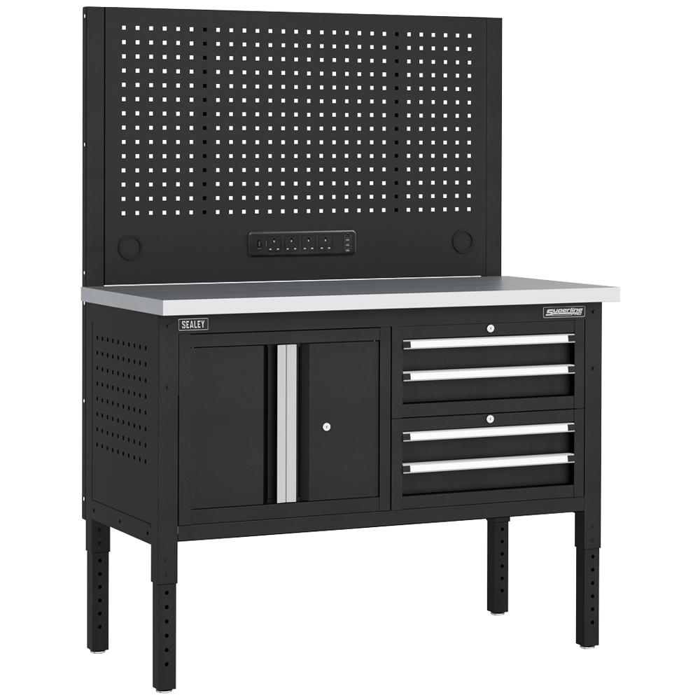 Superline Pro 4 Drawer Modular Workbench and Pegboard