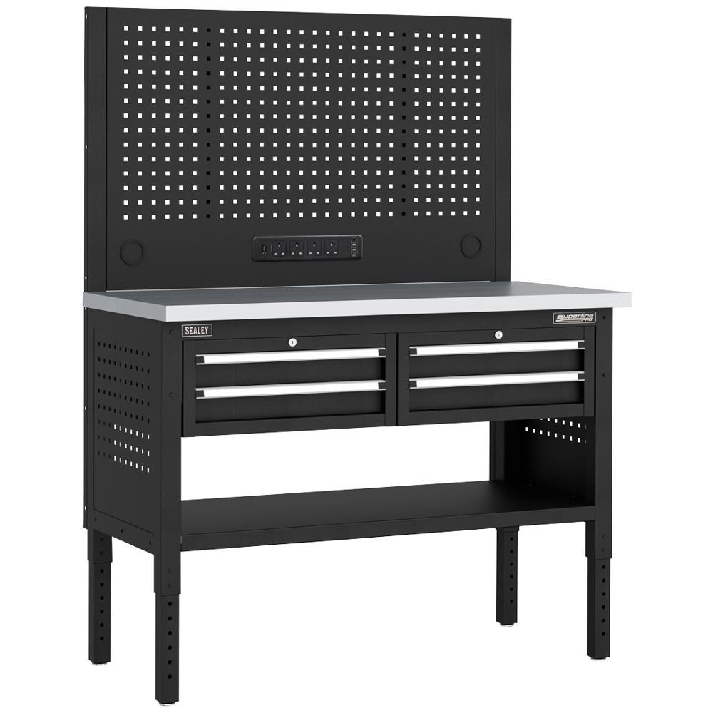 Superline Pro 4 Drawer Modular Workbench and Pegboard