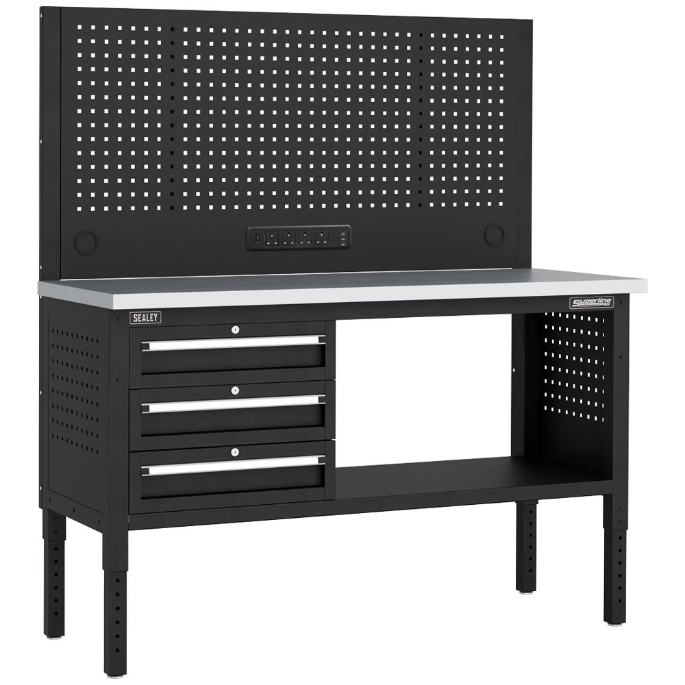 Superline Pro 3 Drawer Modular Workbench and Pegboard