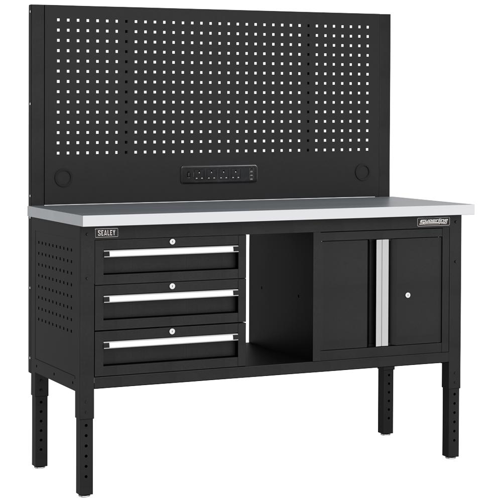 Superline Pro 3 Drawer Modular Workbench and Pegboard
