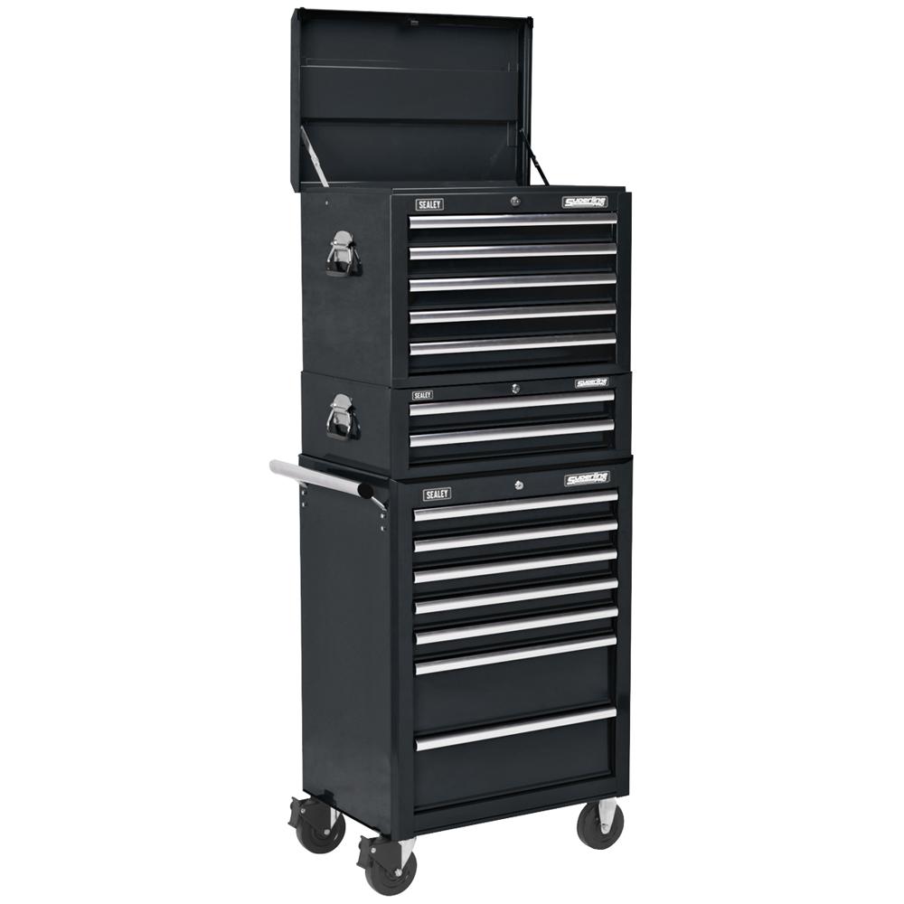 Superline Pro 14 Drawer Roller Cabinet, Mid Box and Top Tool Chest