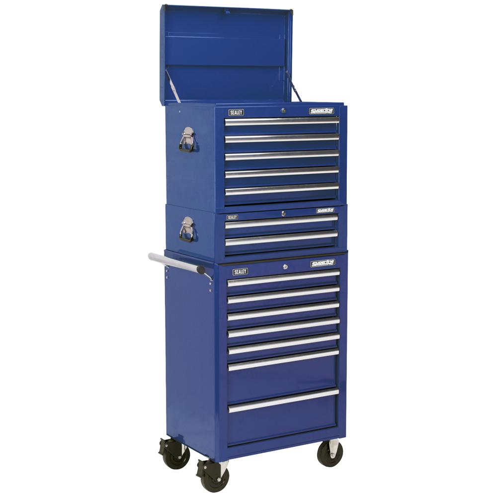 Superline Pro 14 Drawer Roller Cabinet, Mid Box and Top Tool Chest