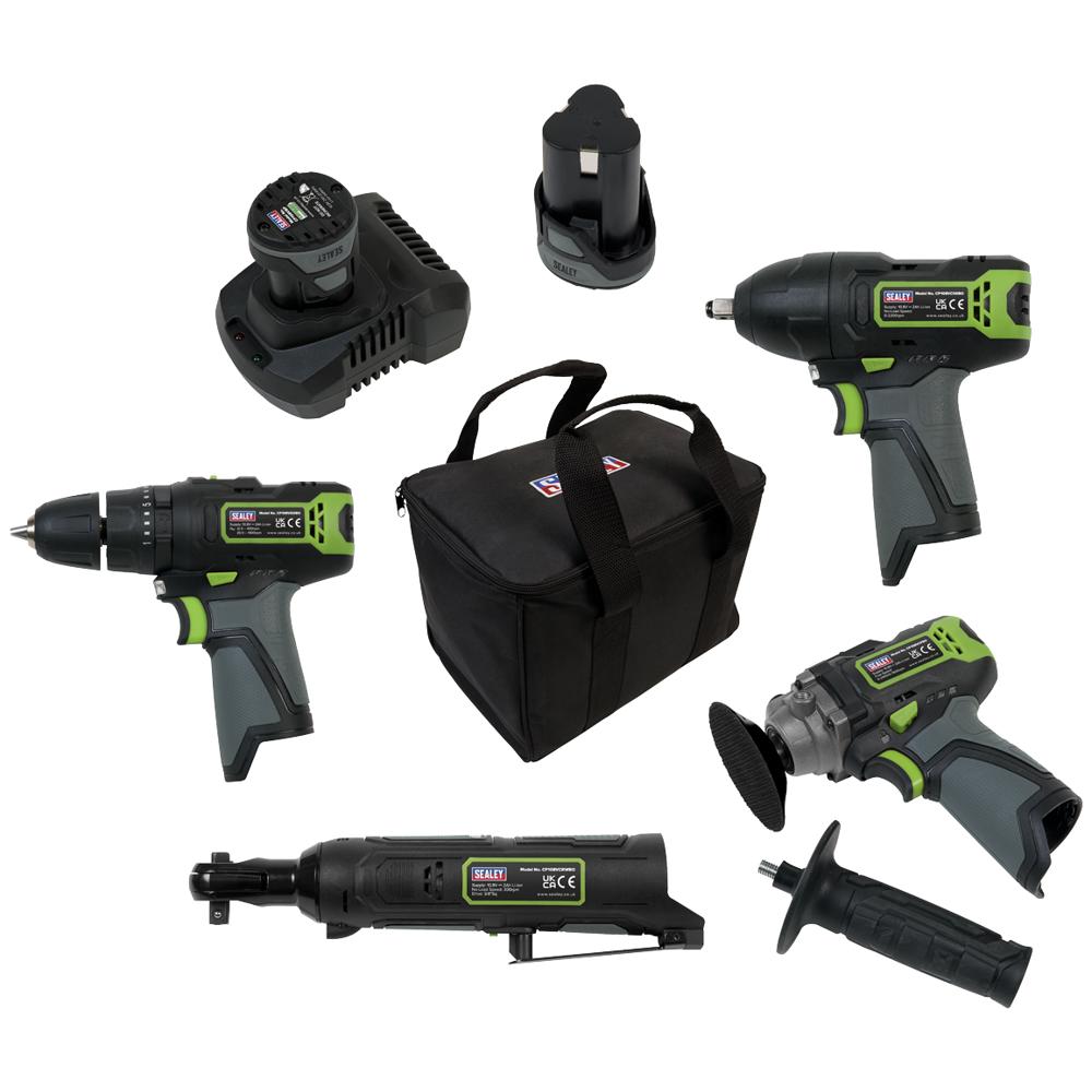 Sealey SV108 Series 10.8v Cordless 4 Piece Power Tool Kit 2 x 2ah Li-ion Battery Charger Bag