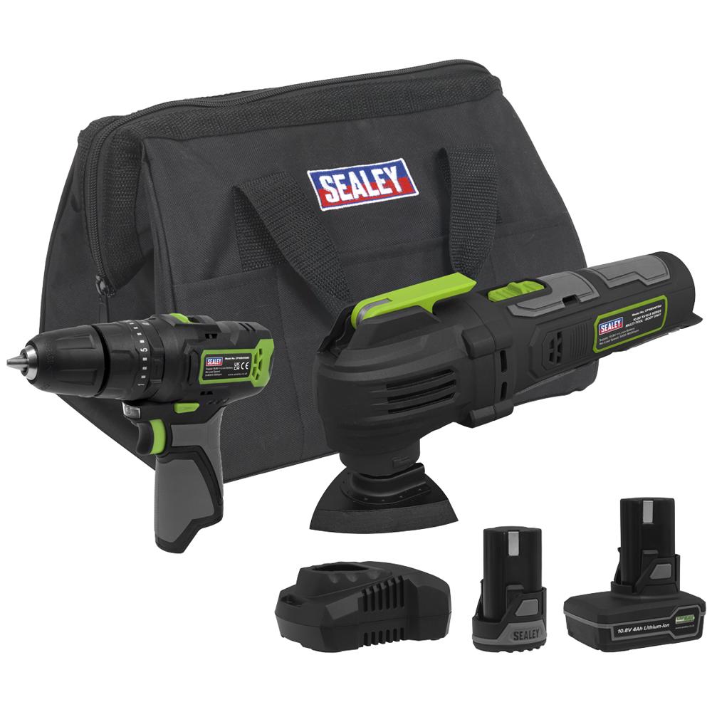 Sealey 10.8v Cordless Combi Drill and Multi Tool Kit 1 x 2ah & 1 x 4ah Li-ion Battery Charger Bag