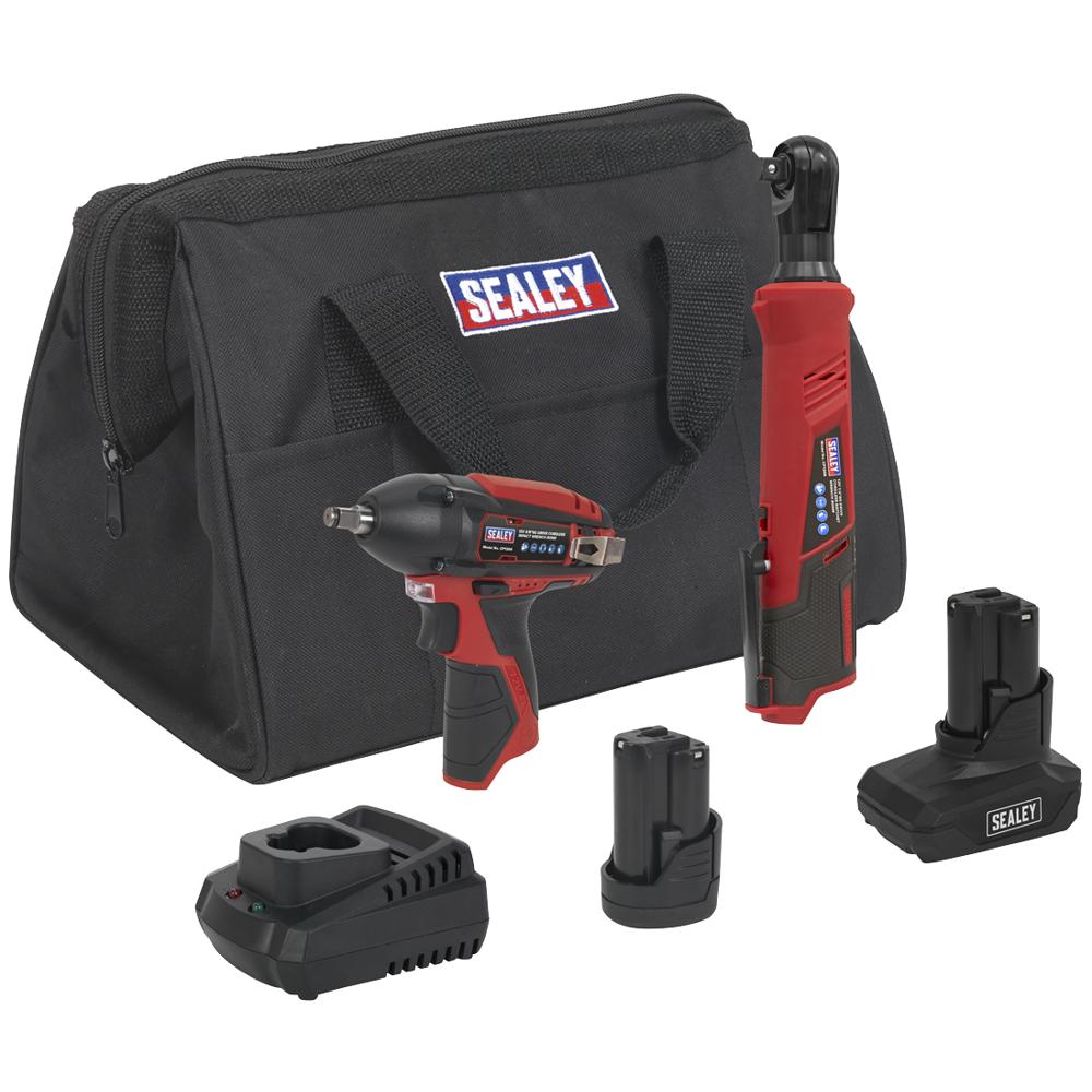 Sealey CP1200 12v Cordless 2 Piece Power Tool Kit 1 x 1.5ah & 1 x 3ah Li-ion Battery Charger Bag
