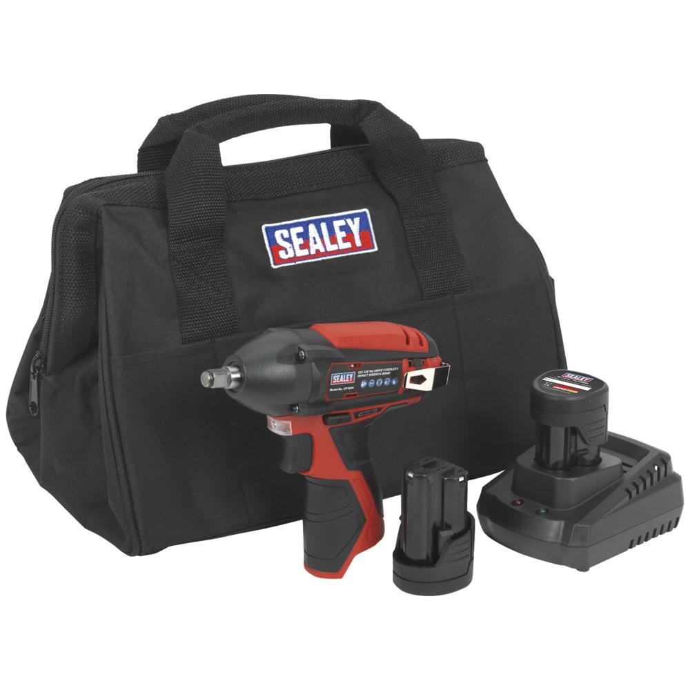 Sealey CP1204 12v Cordless 3/8" Drive Impact Wrench 2 x 1.5ah Li-ion Battery Charger Bag
