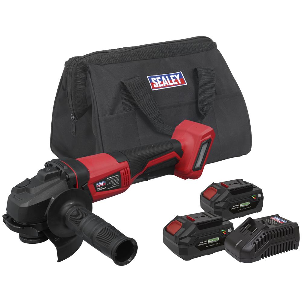 Sealey CP20VAGB 20v Cordless Angle Grinder 115mm 2 x 4ah Li-ion Battery Charger Bag