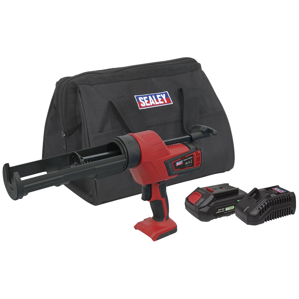 Sealey CP20VCG 20v Cordless SV20 Series Caulking Gun 1 x 2ah Li-ion Battery Charger Bag