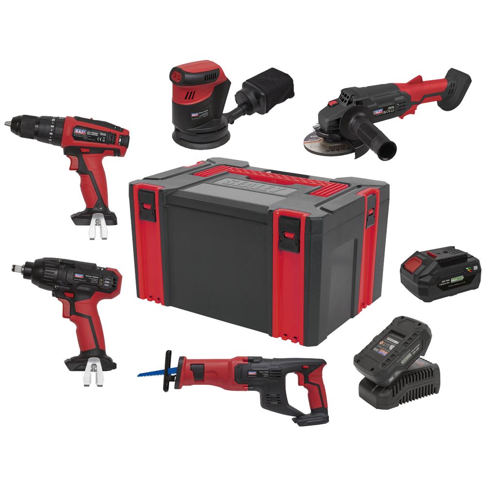 Sealey CP20V 20v Cordless 5 Piece Power Tool Kit 2 x 3ah Li-ion Battery Charger Case