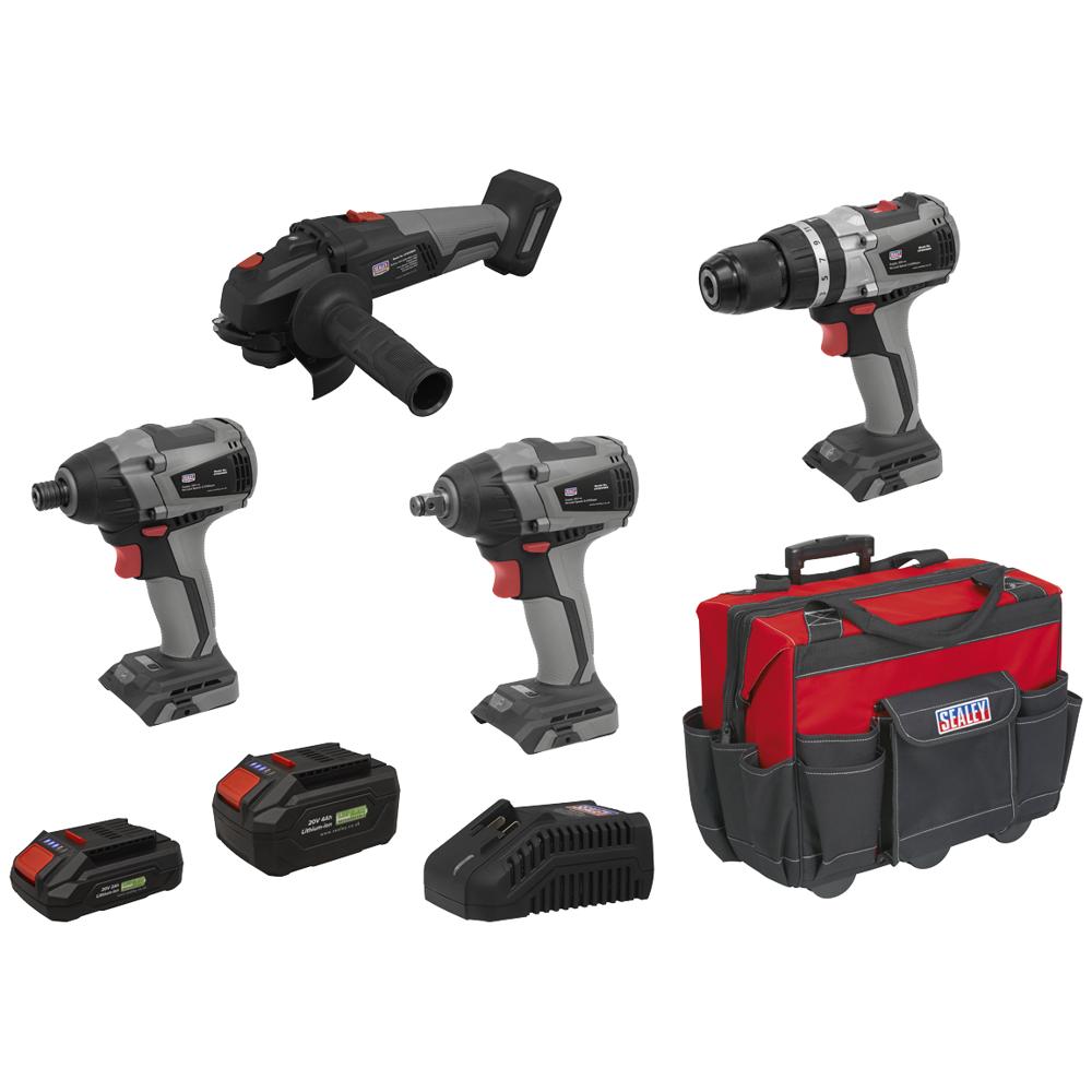 Sealey CP20V 20v Cordless Brushless 5 Piece Power Tool Kit 1 x 2ah & 1 x4ah Li-ion Battery Charger Case