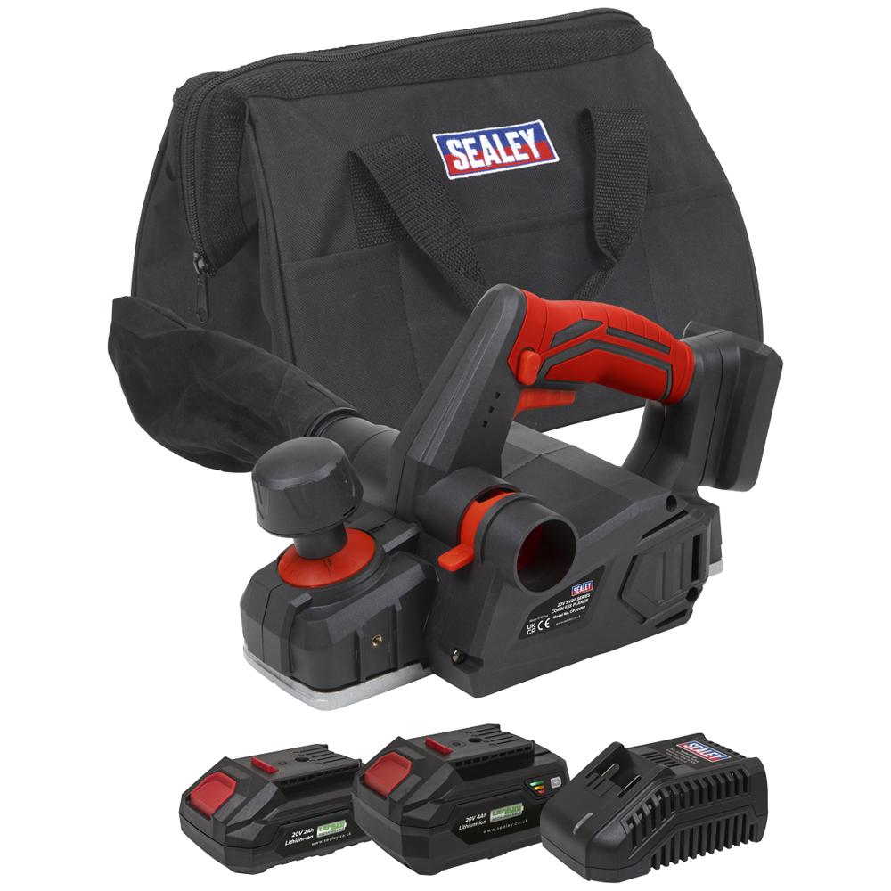 Sealey CP20VEP SV20 20v Cordless Planer 1 x 2ah & 1 x 4ah Li-ion Battery Charger Bag