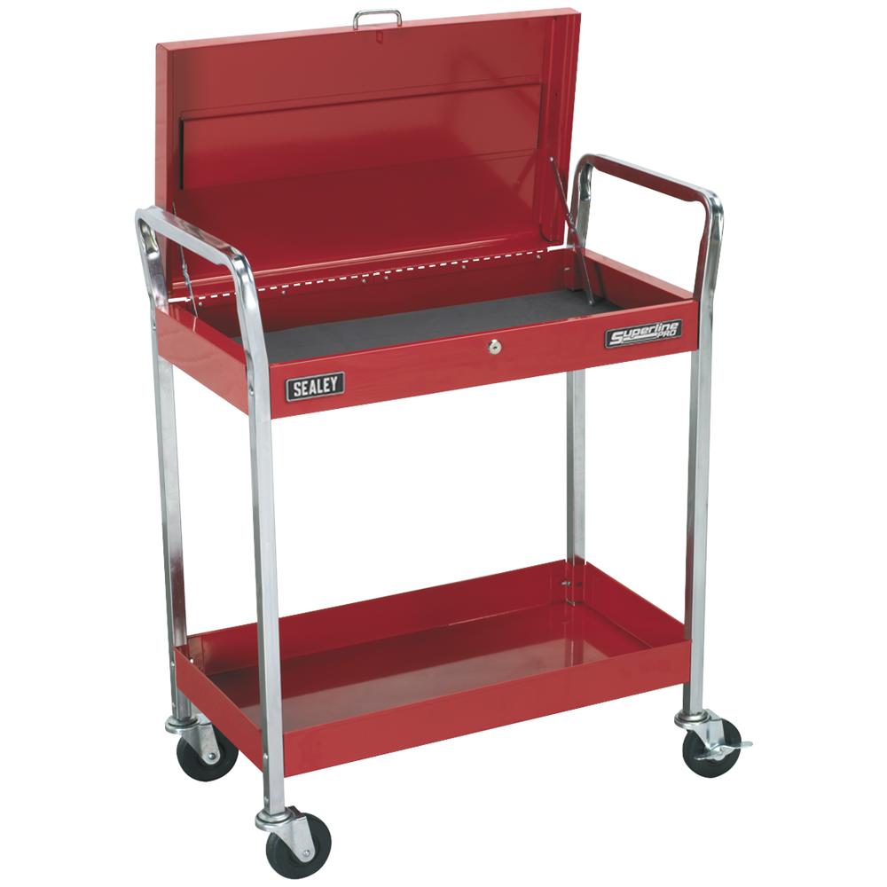 Sealey Heavy Duty 2 Shelf Trolley with Lockable Top Red
