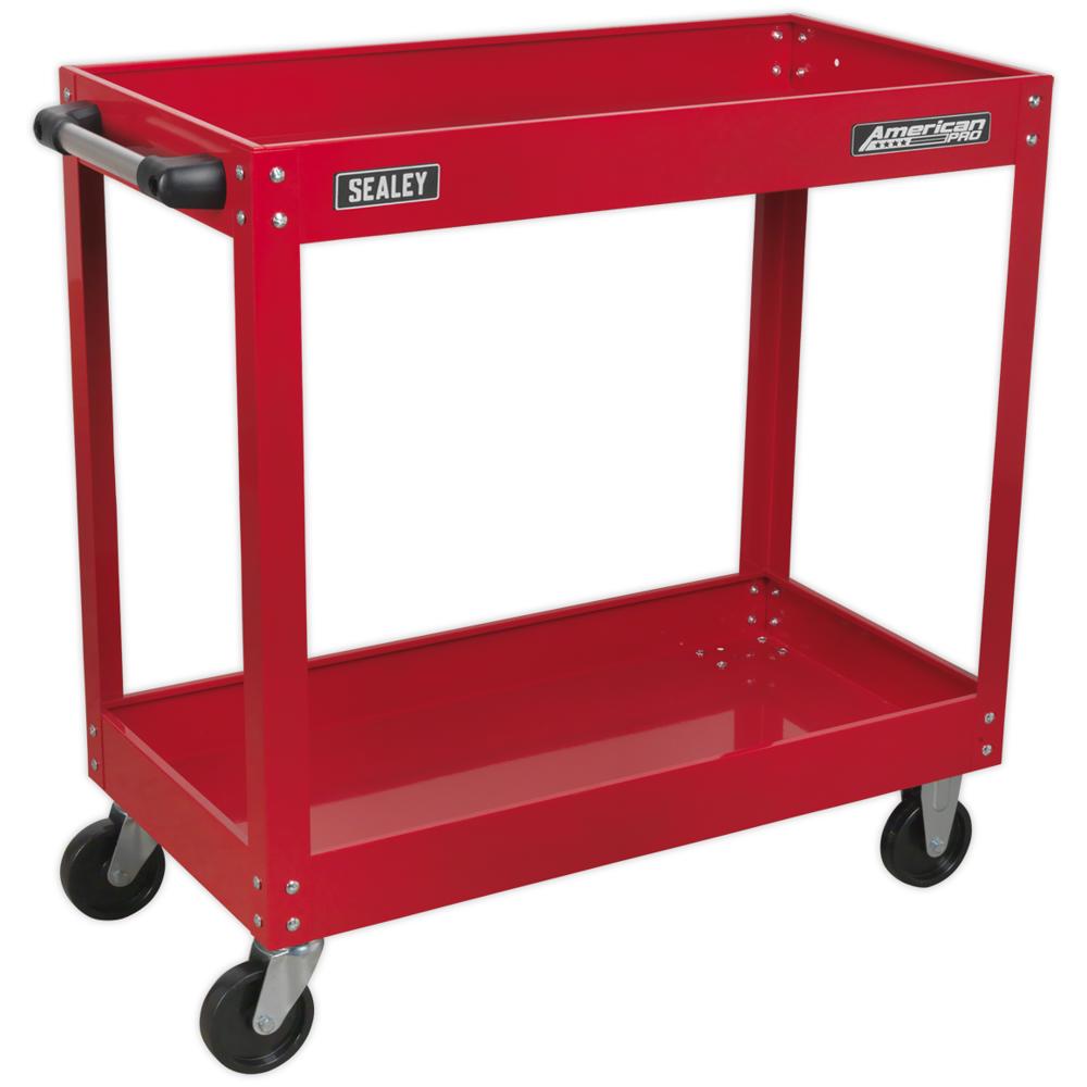 Sealey Heavy Duty 2 Shelf Trolley with Lockable Top Red