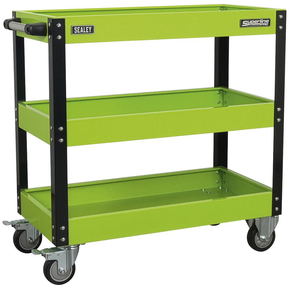Sealey CX110HV Hi Vis 3 Shelf Trolley Green & Black